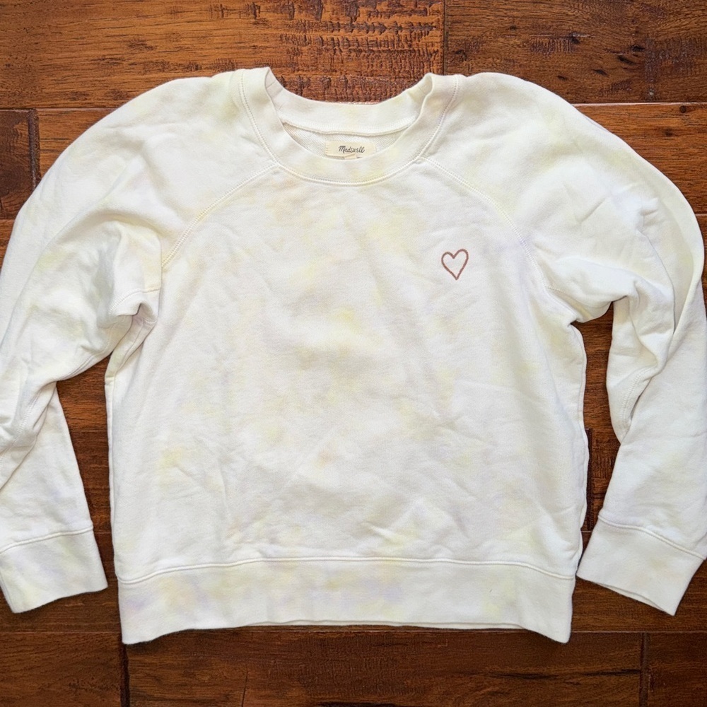 Madewell Heart Embroidered Crewneck Valentine’s Day Sweatshirt in Tie-Dye, M